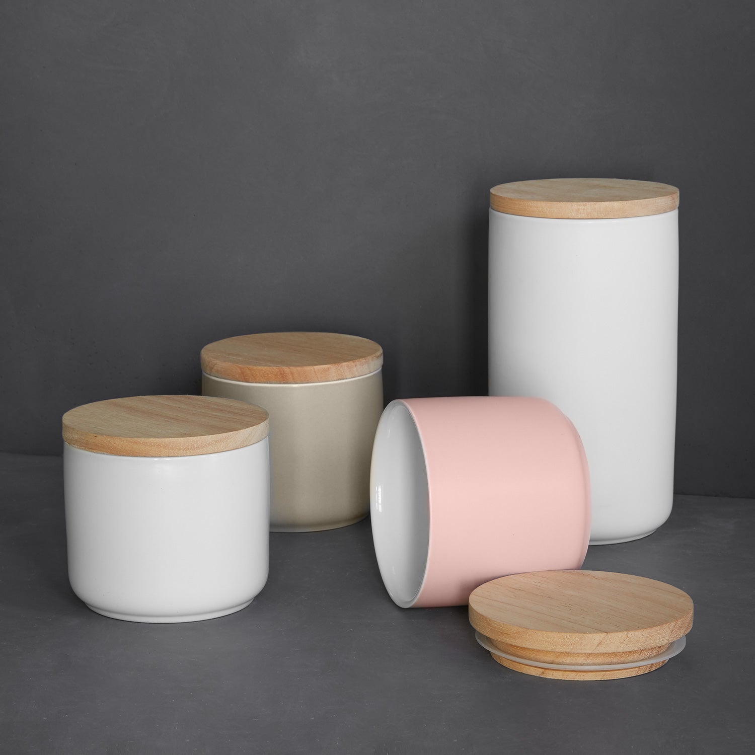 Keramik Vorratsdosen mit Holzdeckel Sweet Scandi - Rosa (10x9cm) Springlane