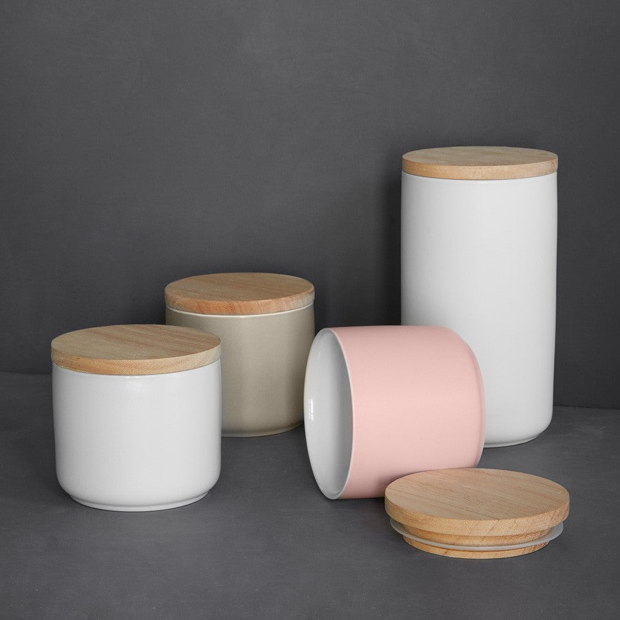 Keramik Vorratsdosen mit Holzdeckel Sweet Scandi - Weiß (10x9cm) Springlane