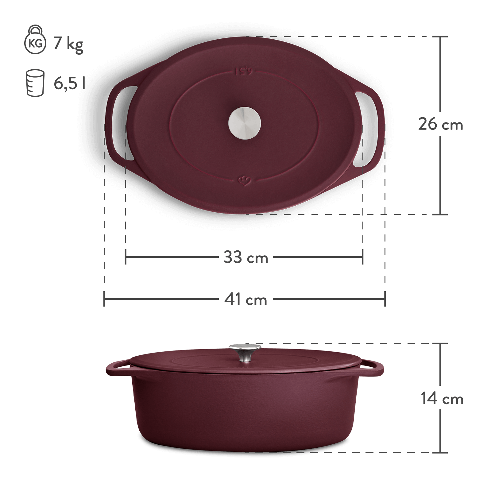 Cocotte Gusseisen oval 33 cm, für alle Herdarten inkl. Induktion - 6,5 Liter Springlane