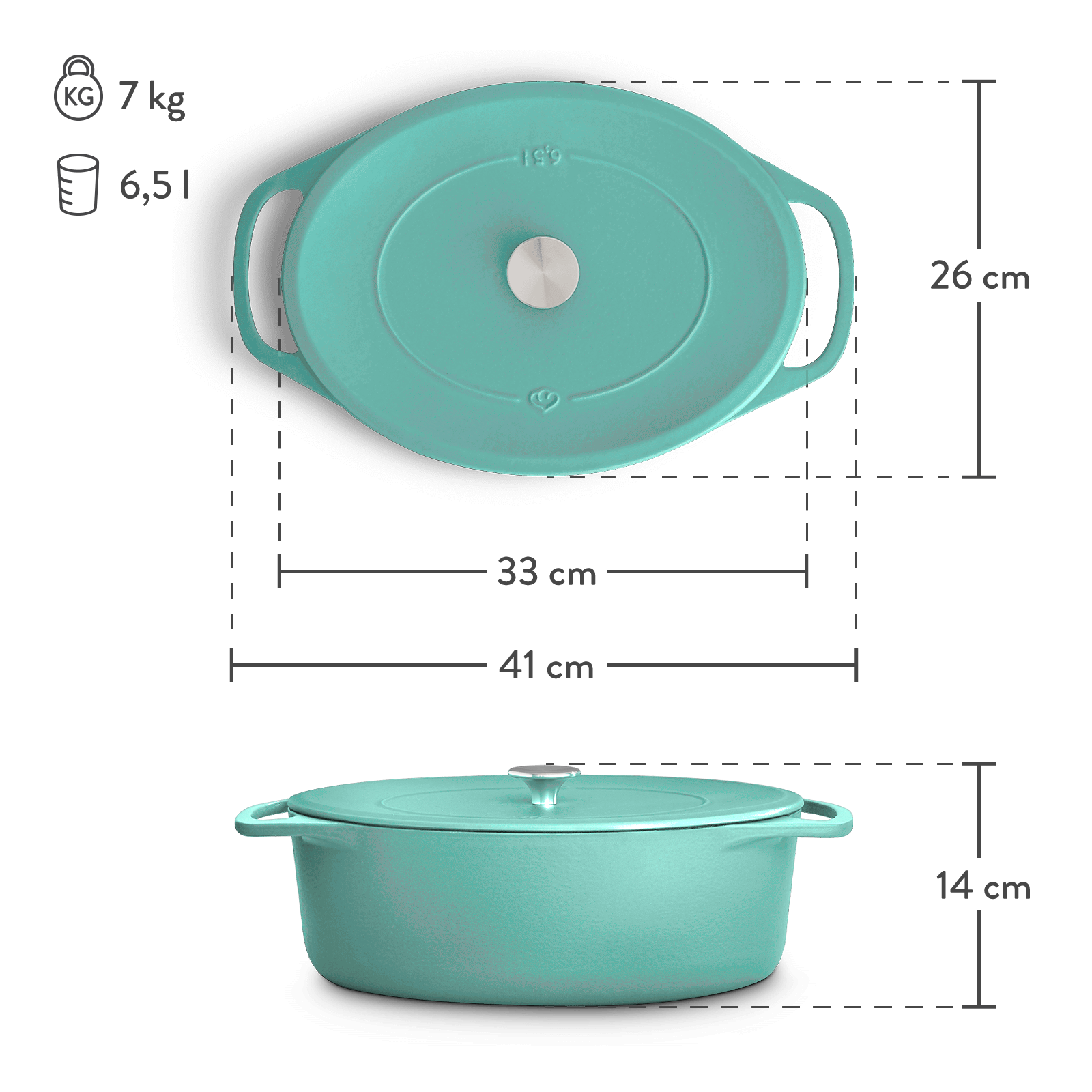 Cocotte Gusseisen oval 33 cm, für alle Herdarten inkl. Induktion - 6,5 Liter Springlane