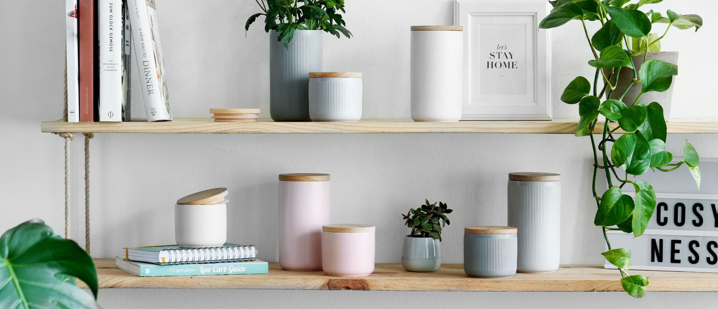 Keramik Vorratsdosen Stripes 2er Set - Hellgrau, Dunkelgrau Springlane