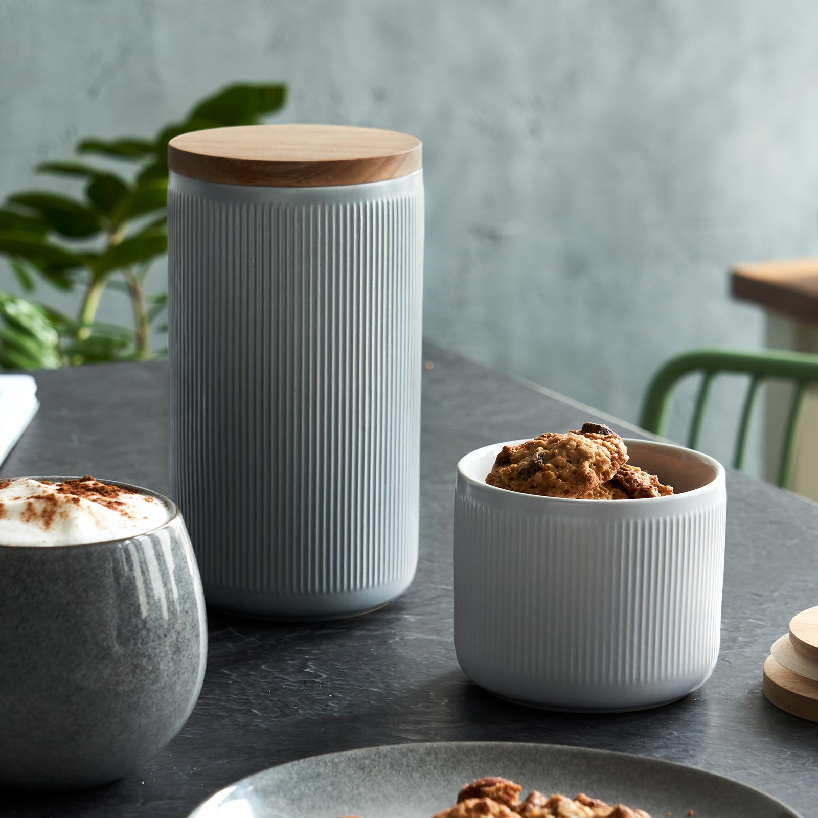 Keramik Vorratsdosen Stripes 4er Set - Hellgrau, Dunkelgrau Springlane