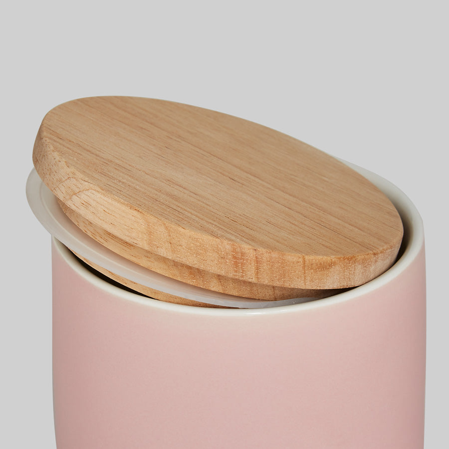 Keramik Vorratsdosen Sweet Scandi mit Holzdeckel - 10,1 x 18,3 cm - Rosa/Braun Springlane