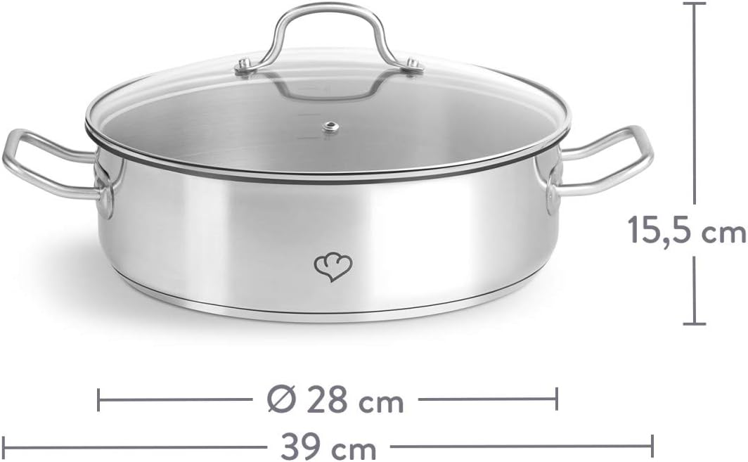 Edelstahl Schmortopf mit Glasdeckel 28 cm, 5 L, Springlane