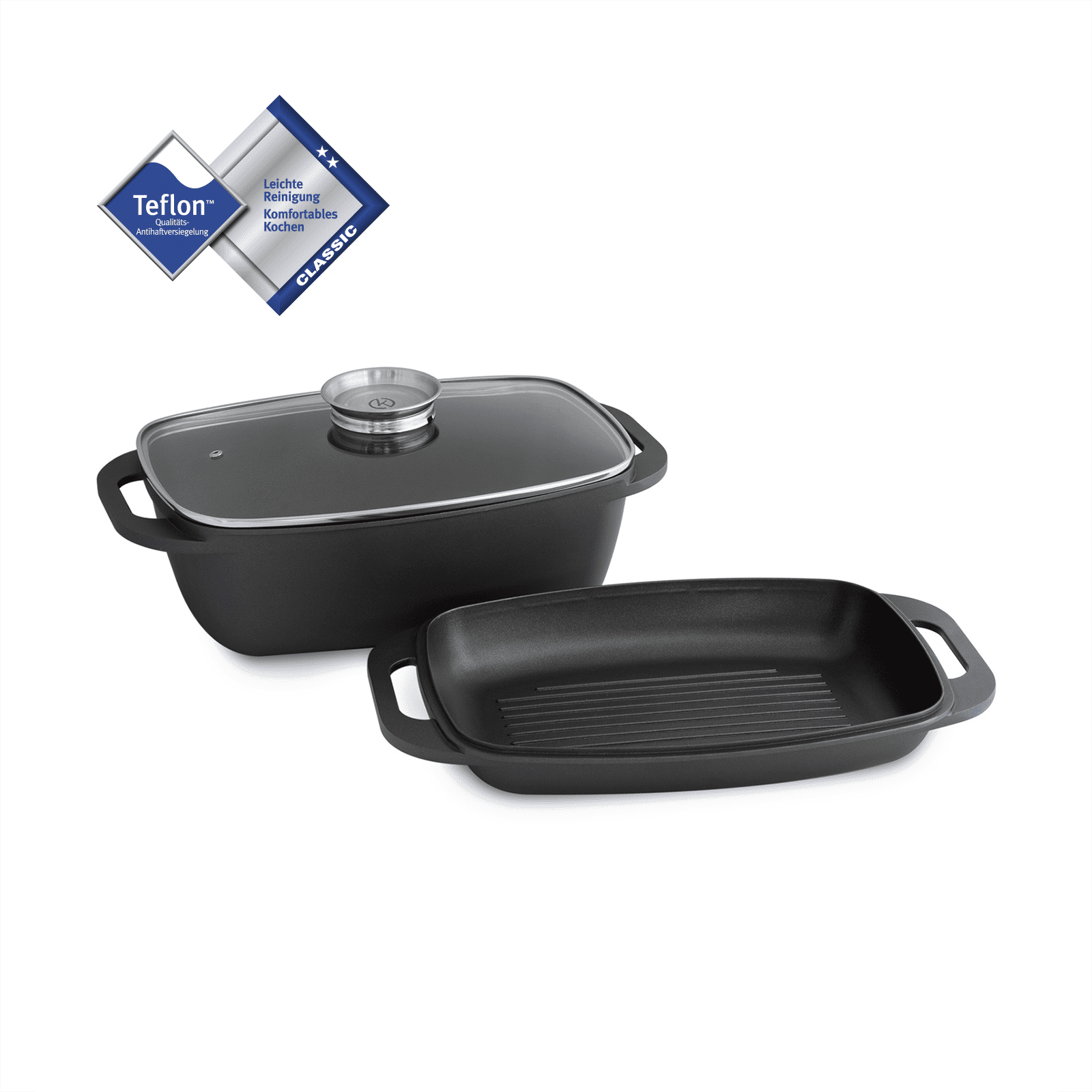 Aluguss Bräter 7l mit Grilldeckel und Glasdeckel Springlane