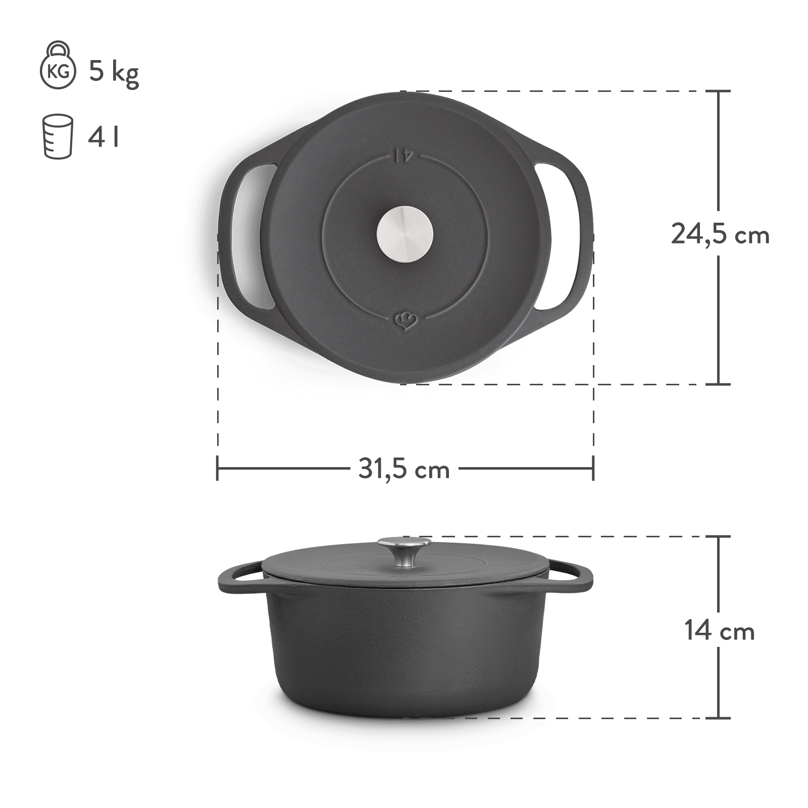 Cocotte rund 24 cm, für alle Herdarten inkl. Induktion - 4 Liter Springlane