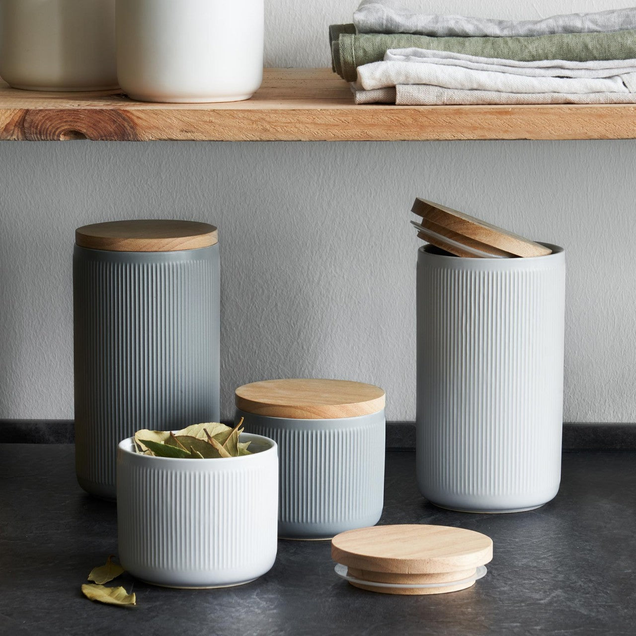 Keramik Vorratsdosen Stripes 2er Set - Hellgrau, Dunkelgrau Springlane