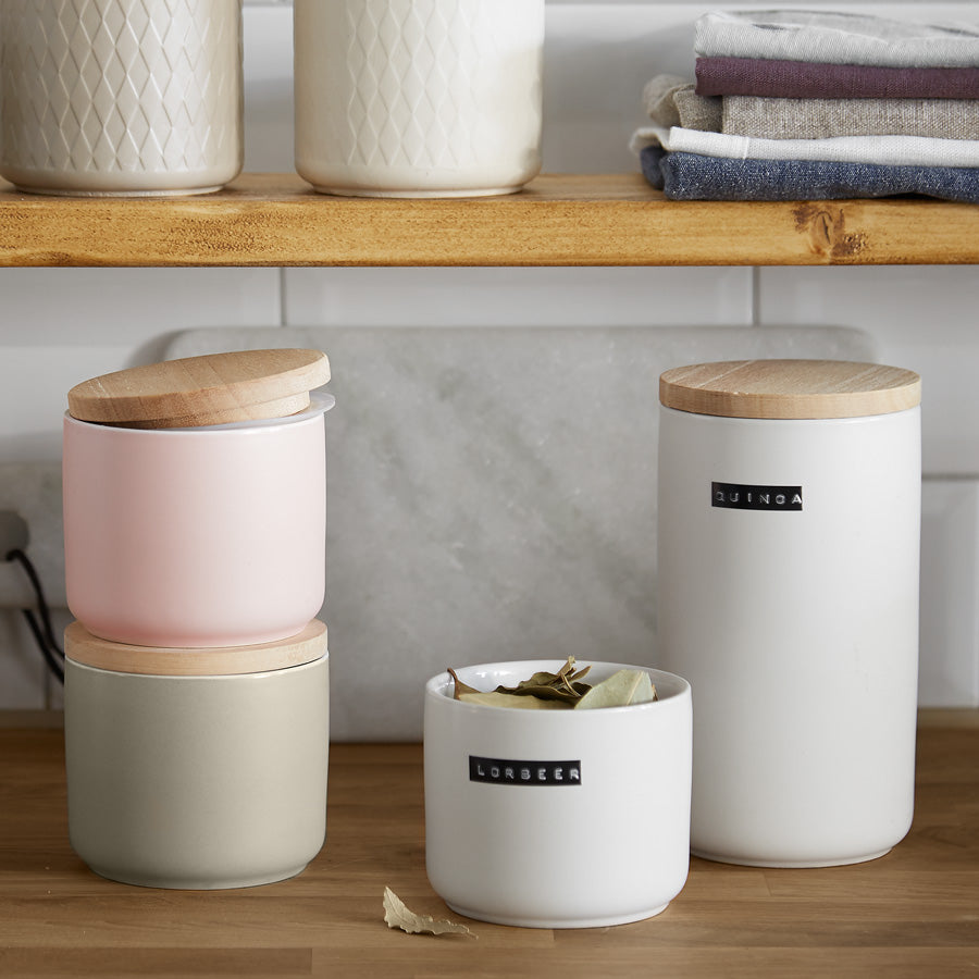 Keramik Vorratsdosen Sweet Scandi mit Holzdeckel - 10,1 x 18,3 cm - Rosa/Braun Springlane