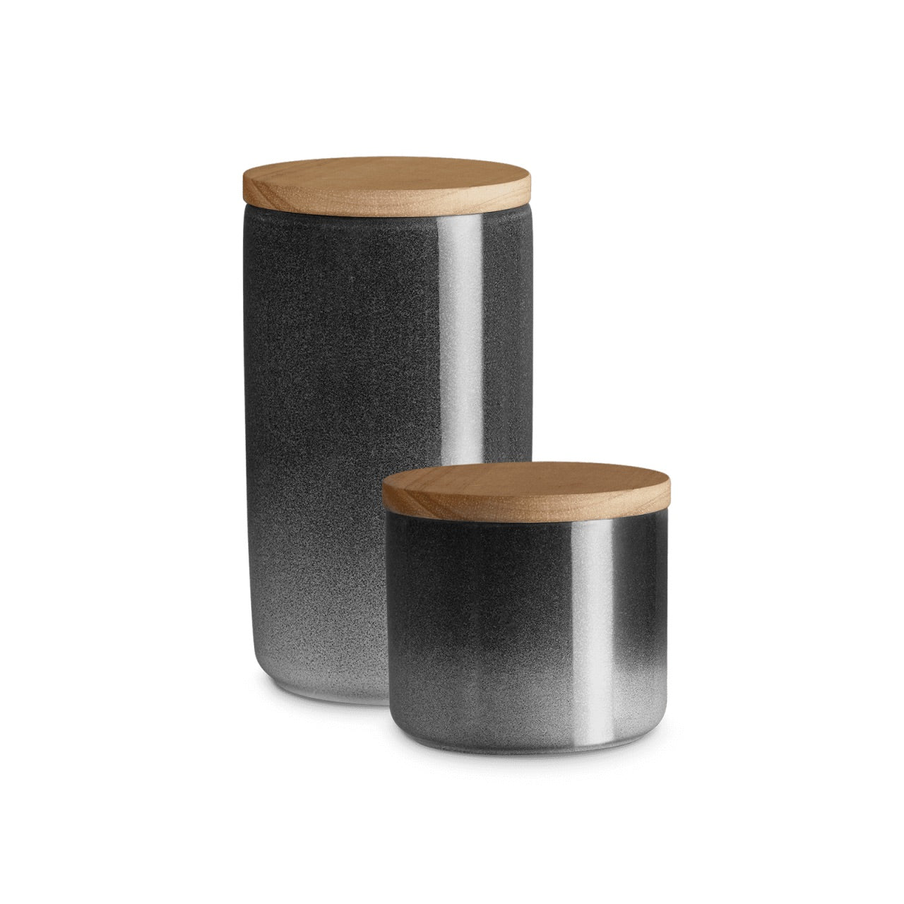 Keramik Vorratsdosen Misty Cliff 2er Set mit Holzdeckel - Hellgrau, Dunkelgrau, Braun Springlane