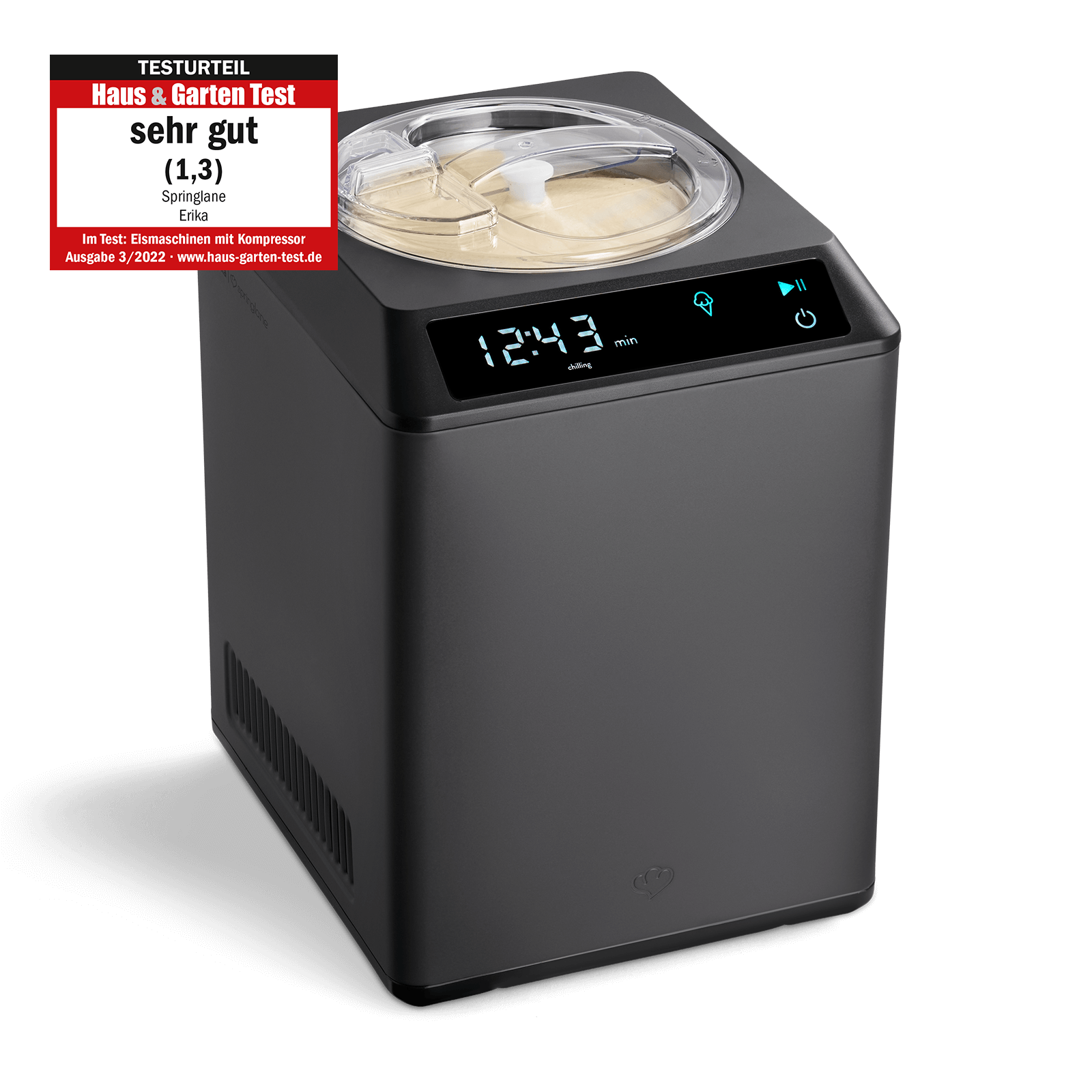 2-in-1 Eismaschine und Joghurtbereiter Erika 2,5 Liter - Schwarz Springlane
